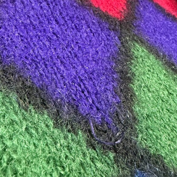 Vintage Eaton Mohair Sweater Fuzzy Knit Diamond Colorful Pullover Large - Picture 4 of 6